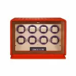 Exquisite 8-Slot Automatic Watch Winder in Fiery Orange Leather