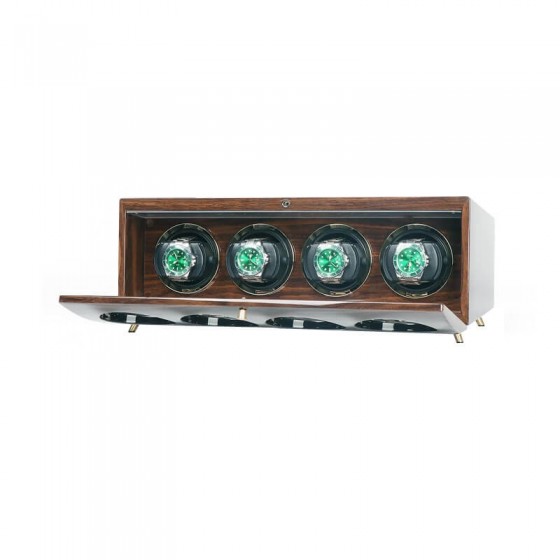Japanese Mabuchi stepping motor inside Roroos solid wood 4-watch winder — ultra-quiet under 5dB