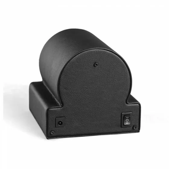 Rebobinador de reloj única individual clásico en cuero negro con ventana de vidrio