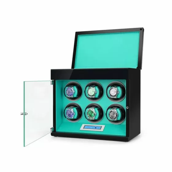 Open view of Tiffany blue automatic watch winder with quiet motor 