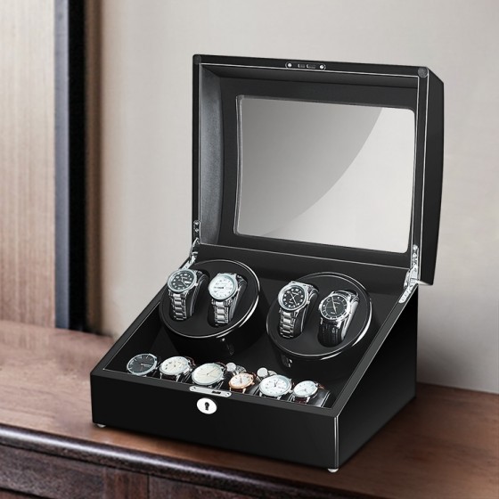 Black watch winder box for Rolex and Omega automatic watches – bedroom or office desk display