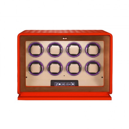 Exquisite 8-Slot Automatic Watch Winder in Fiery Orange Leather