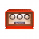 Luxury 3-Watch Winder with Orange Leather for Automatic Watches