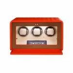 Luxury 3-Watch Winder with Orange Leather for Automatic Watches