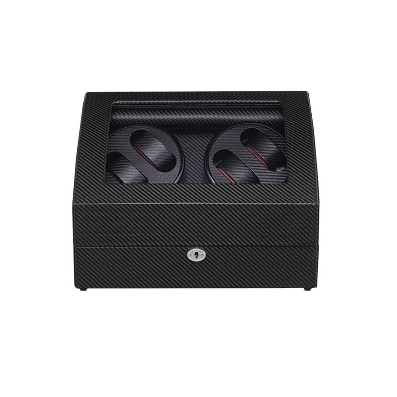 Roroos carbon fiber style 4-watch winder box with 6 additional watch storage compartments