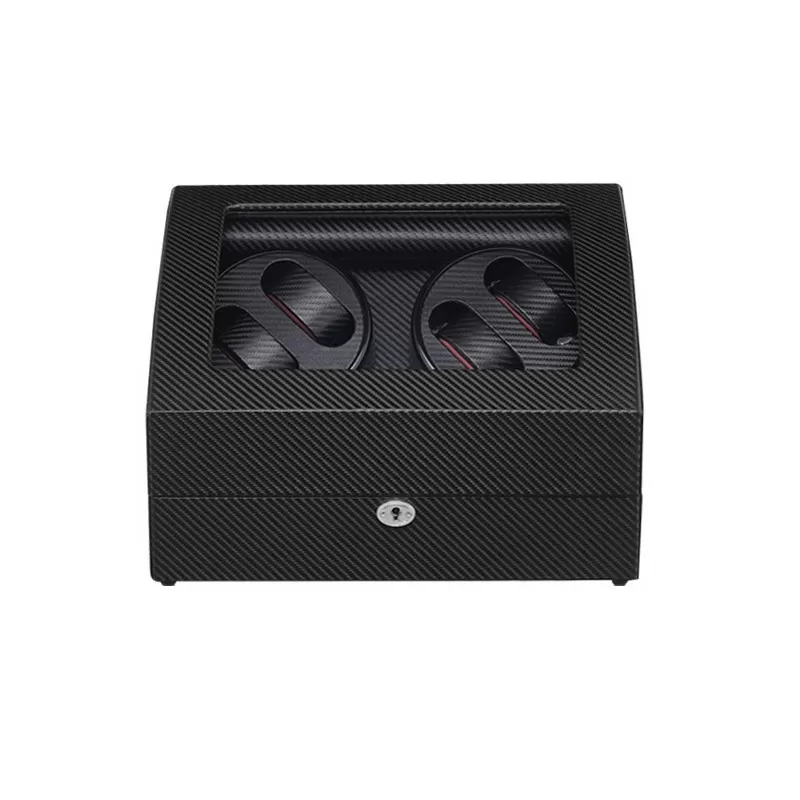Roroos carbon fiber style 4-watch winder box with 6 additional watch storage compartments