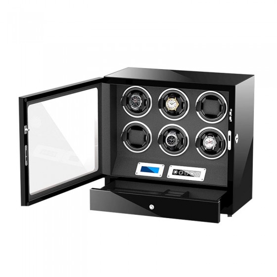 Automatic 6 Watch Winder Box With Lcd Touch Screen in Black Interior | To one's surprise gift