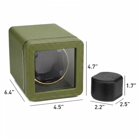 Tamaño de la caja de bobinador de reloj automático único de cuero verde oliva
