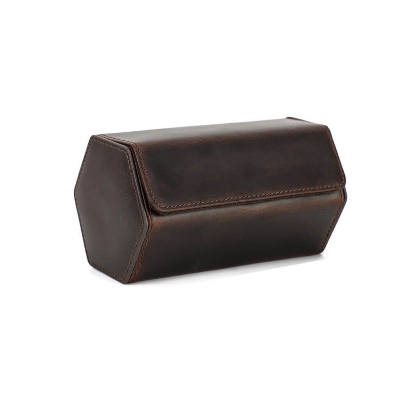Caja hexagonal para 2 relojes de cuero marrón Roroos — vista exterior