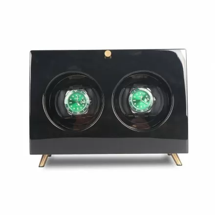 Black Vintage Watch Winder Box for 2 Watches