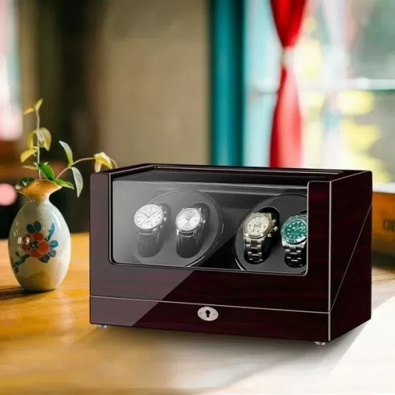 Wooden 4 Watch Winder Box for rolex - Ebony – bedroom or office desk display