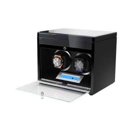 Vitrina doble de fibra de carbono con cajón y pantalla táctil Descripción general