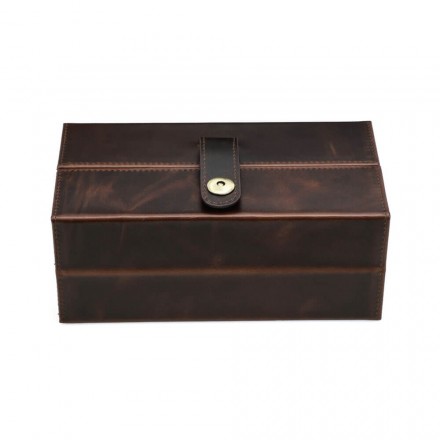 Handmade Brown Leather Watch Box — Stores 3 Watches in Style