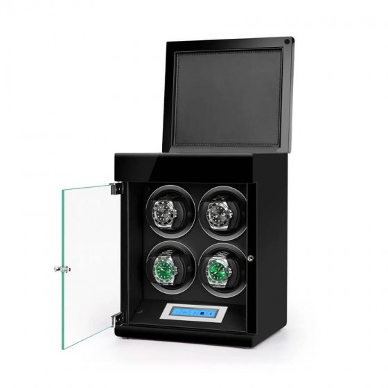 Open view of Roroos black automatic watch winder case