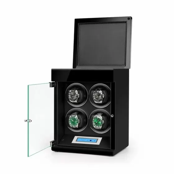 Open view of Roroos black automatic watch winder case