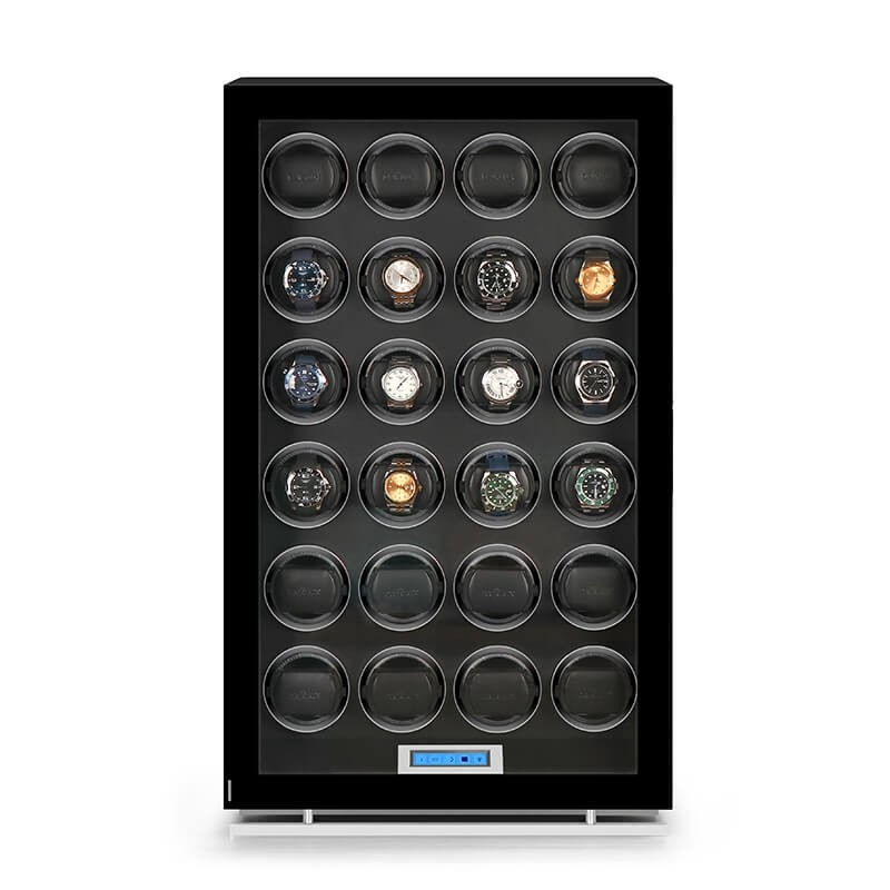 Professional 24-watch automatic winder cabinet with UVC sanitizing and LED display by Roroos, front view