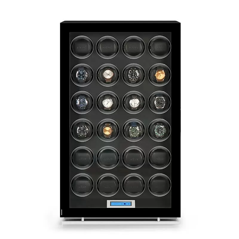 Professional 24-watch automatic winder cabinet with UVC sanitizing and LED display by Roroos, front view
