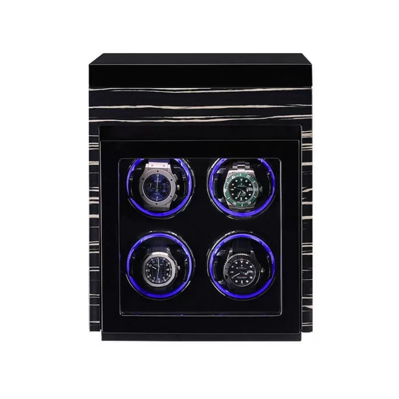 Enrollador de reloj vertical 4 ranuras Reloj automático Caja de cuerda 4 Relojes Estuche Pantalla táctil Control remoto