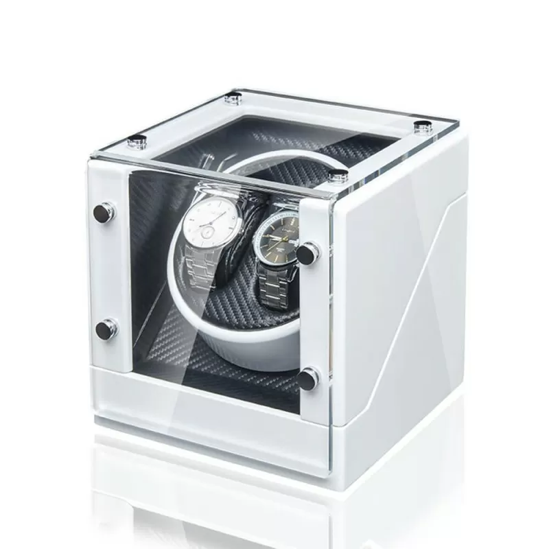 Rotating Watch Box for 2 Automatic Watches - White