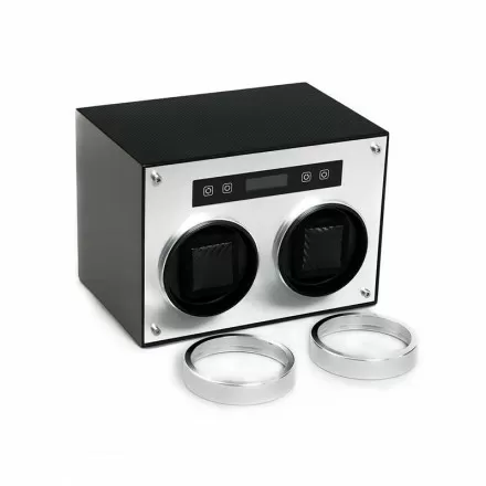 Double Metal Watch Winder with Cover - Carbon Fiber Overview
