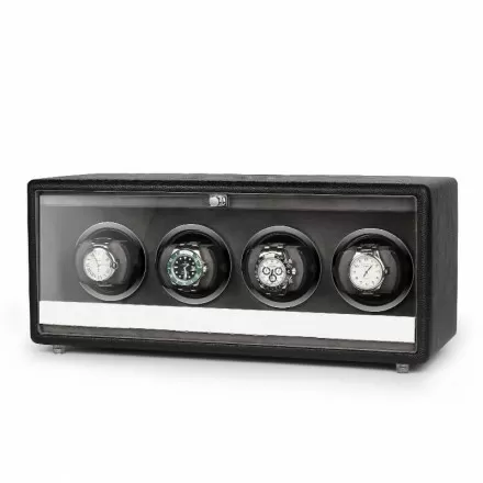Roroos classic leather quad watch winder for 4 automatic watches – premium leather exterior, silent motor Overview
