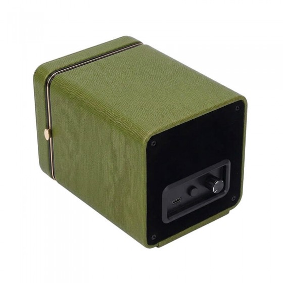 Olive green leather single automatic watch winder box by Roroos, back view