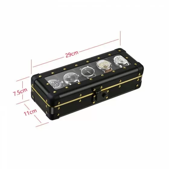 Metal 5 Slots Watch Case With Glass Window