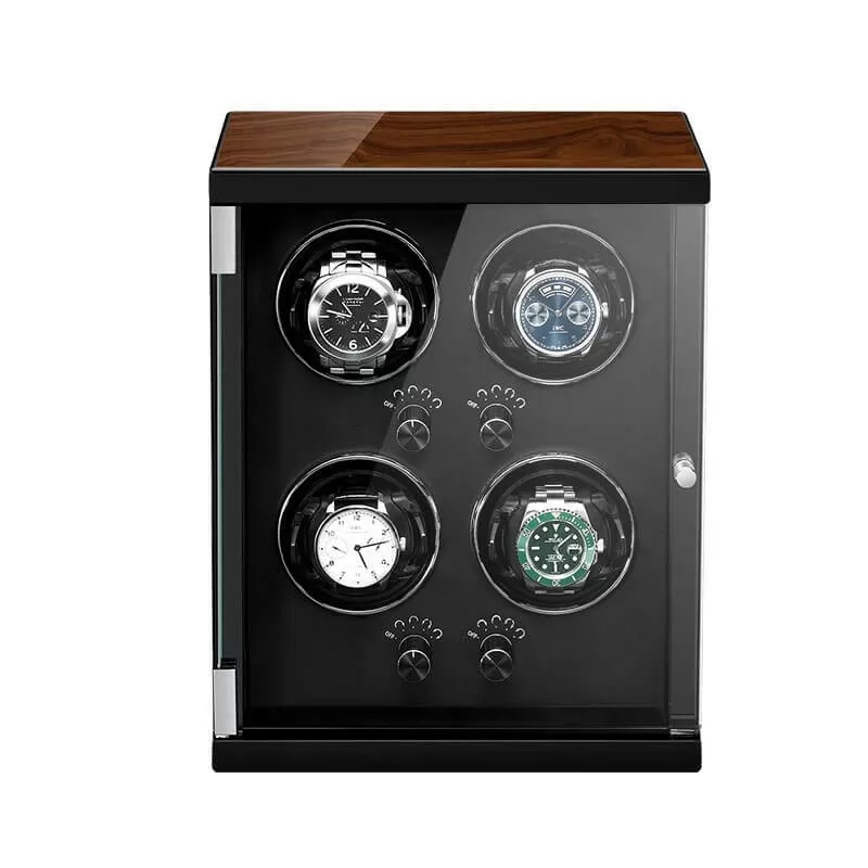 Remontoir 4 montres vertical classique Roroos – intérieur noir alcantara, vue de face