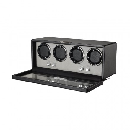 Four Rolex watches winding simultaneously inside Roroos black leather 4-watch winder case Overview