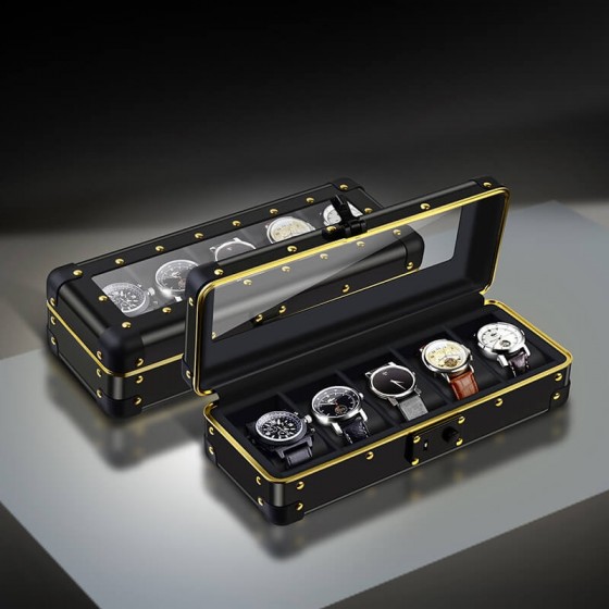 Metal 5 Slots Watch Case With Glass Window