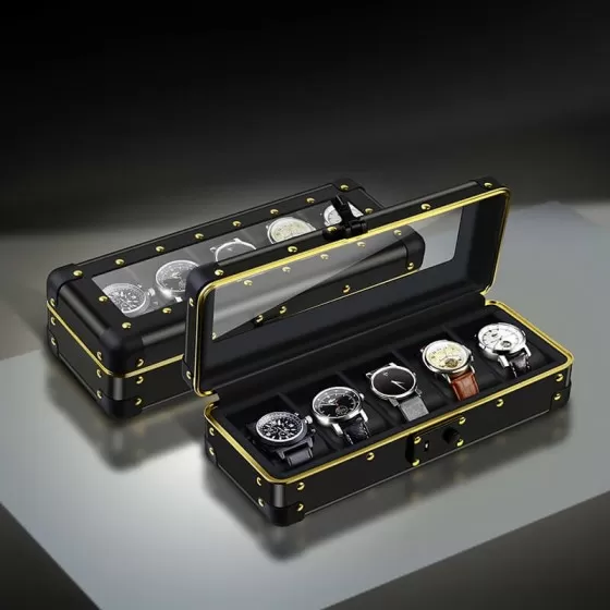 Metal 5 Slots Watch Case With Glass Window
