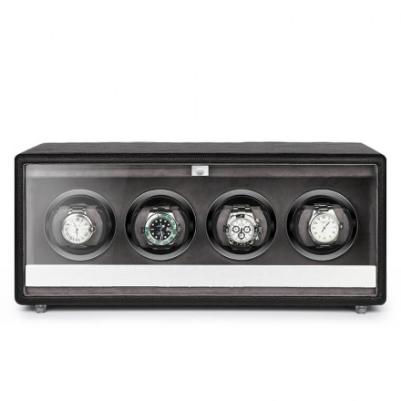 Roroos classic leather quad watch winder for 4 automatic watches – premium leather exterior, silent motor