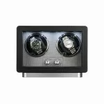 Black Leather Watch Case Automatic Winder for 2 Wrist Watch