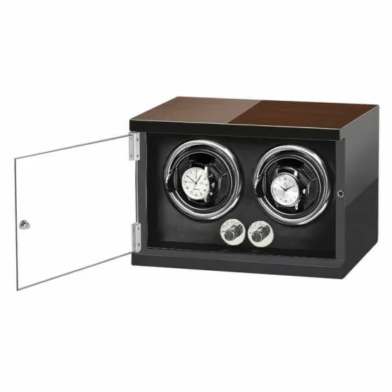 Interior negro aterciopelado de bobinadora de relojes doble de madera Roroos