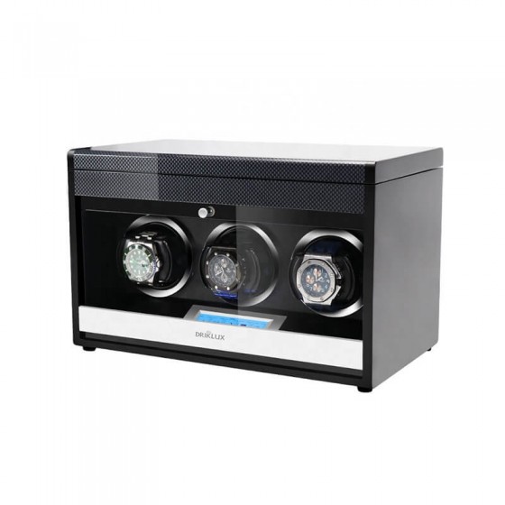 Luxury Handmade Carbon Fibre 3 Watch Winder Box with Drawer