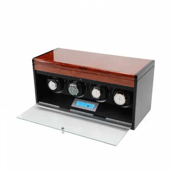 Built-in storage drawer inside Roroos luxury ebony 4-watch winder box