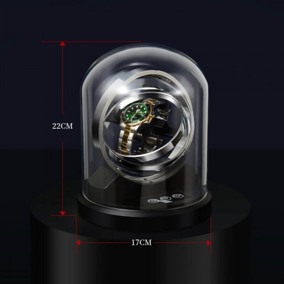 Gyro watch winder shown with Rolex GMT-Master mounted in gyroscopic frame