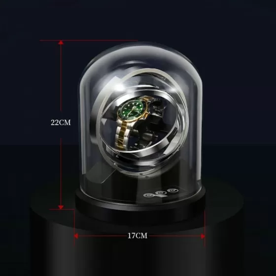 Gyro watch winder shown with Rolex GMT-Master mounted in gyroscopic frame