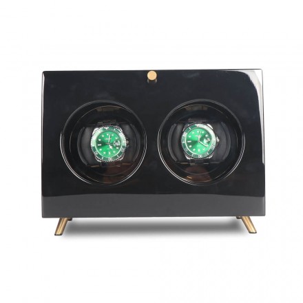 Black Vintage Watch Winder Box for 2 Watches