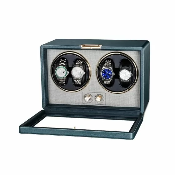 Interior del enrollador Roroos 4 relojes cuero verde con soporte giratorio