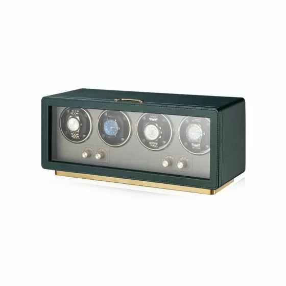 Rolex automatic watch placed in green leather 4-slot watch winder box by Roroos