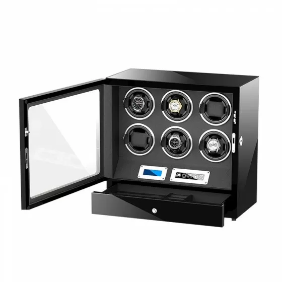 Automatic 6 Watch Winder Box With Lcd Touch Screen in Black Interior | To one's surprise gift