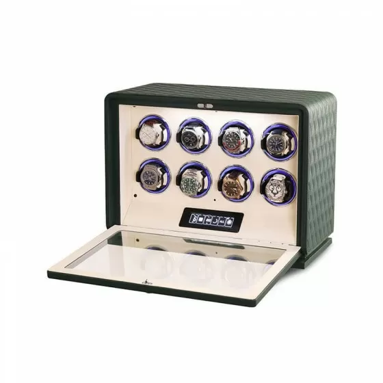 8-watch winder beige velvet interior with eight independent watch pillows and LED interior strip