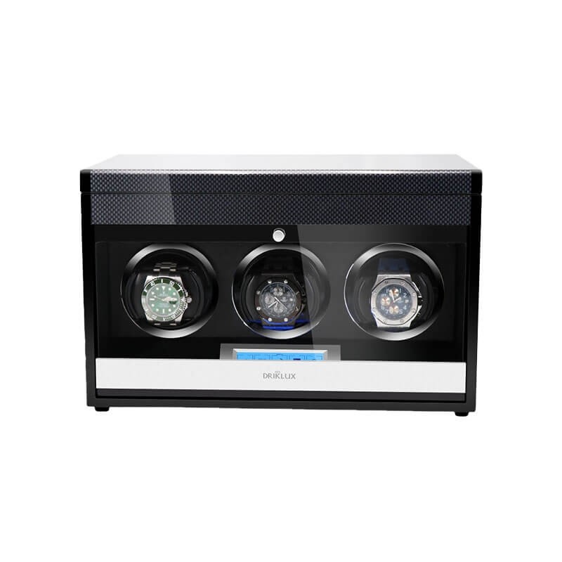 Luxury Handmade Carbon Fibre 3 Watch Winder Box with Drawer