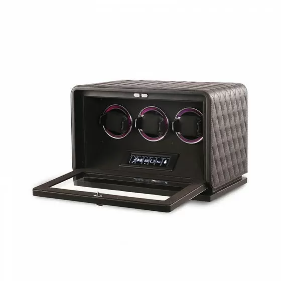 Luz RGB multicolor del enrollador de 3 relojes automáticos Roroos en cuero negro