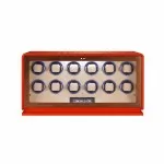 Exquisite 12-Watch Winder Box in Fiery Orange Leather