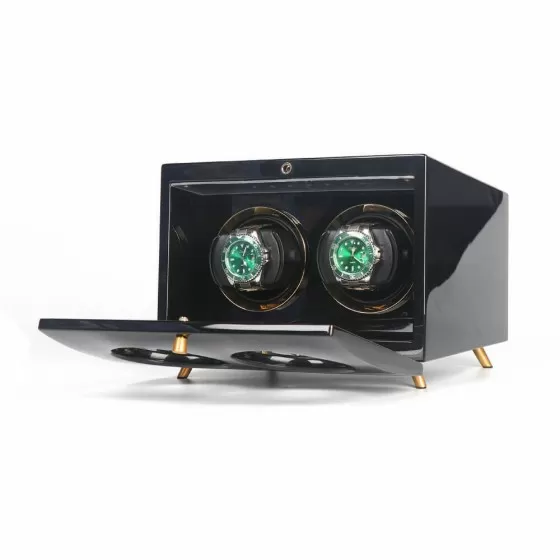 Black Vintage Watch Winder Box for 2 Watches