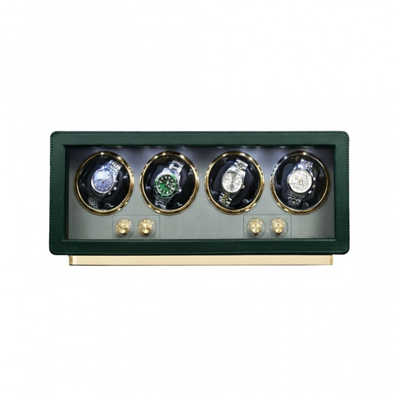4 watch winder in hunter green leather exterior compatible with Rolex automatic watches – Roroos