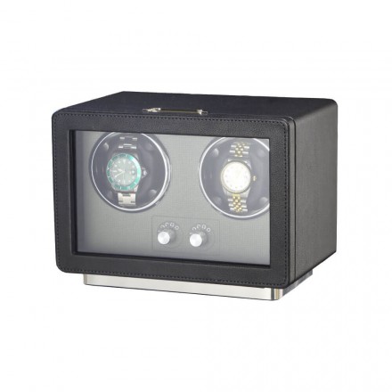 Black Leather Watch Case Automatic Winder for 2 Wrist Watch Overview