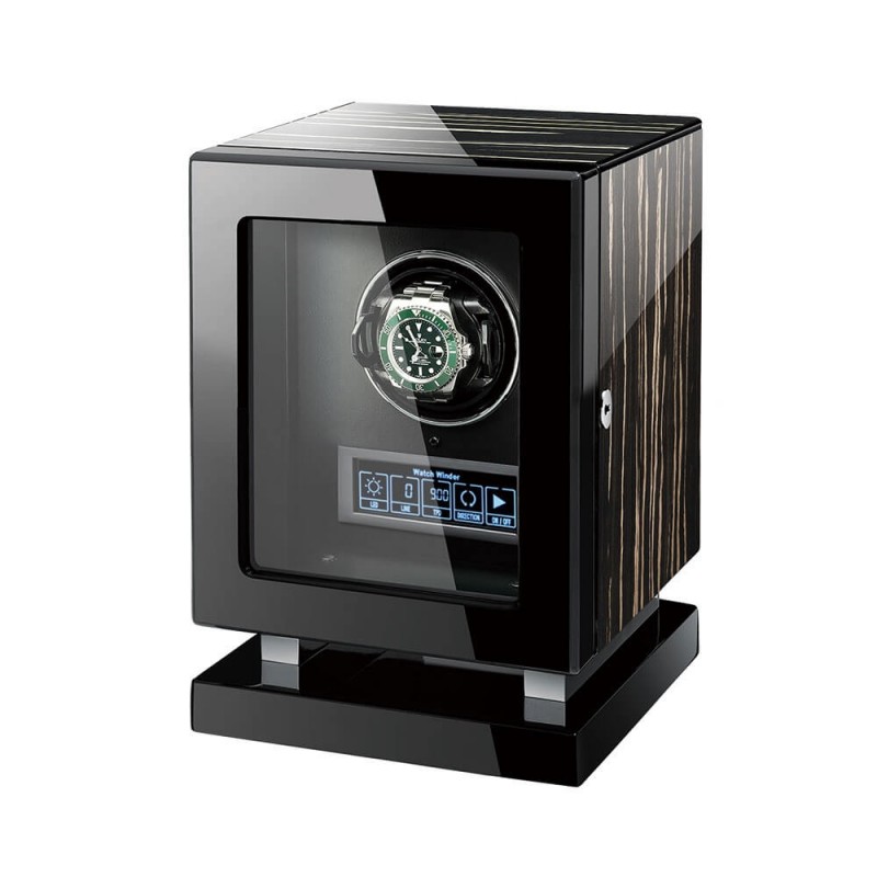 Remontoir montre automatique Black Warrior en bois d'ébène rayé — vue avant